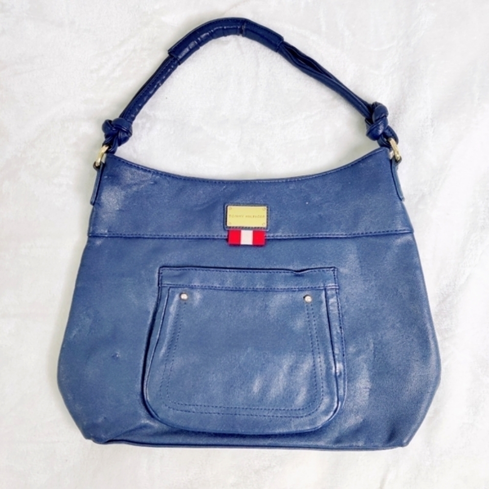 Tommy Hilfiger Navy Blue Leather Shoulder Bag Purse Tote